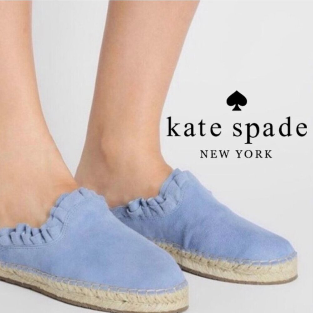 Kate Spade New York MLaila Espadrille Mule Blue Bird Suede Leather Flats, Sz 7.5